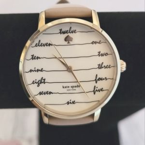 Kate Spade New York Metro Script Women's Beige Leather Analog Dial Watch MP606